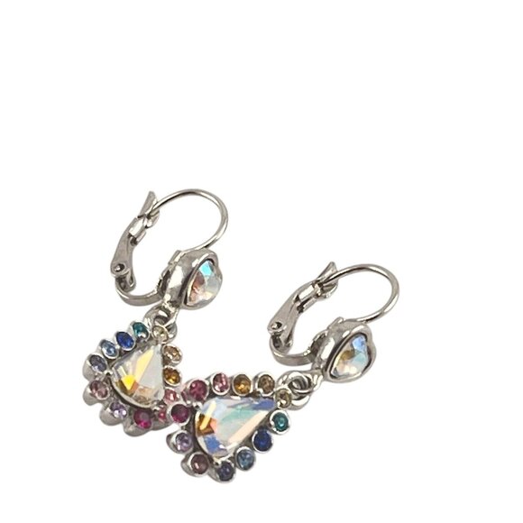 Kirks Folly Swarovski Crystal Leverback Earrings Rainbow Rhinestones Dangle Retr - Picture 2 of 11